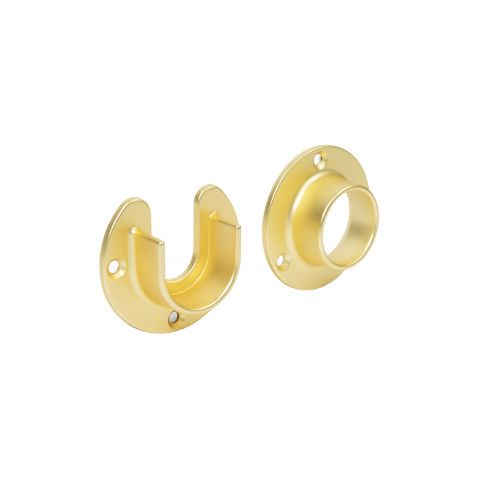 Round Matte Brass Closet Rod Screw-In End Supports